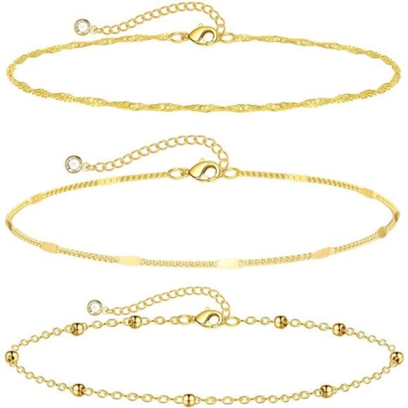 Gold Anklets for Women Waterproof Cuban Link Anklet Beaded Bracelets - Picture 6 of 6
